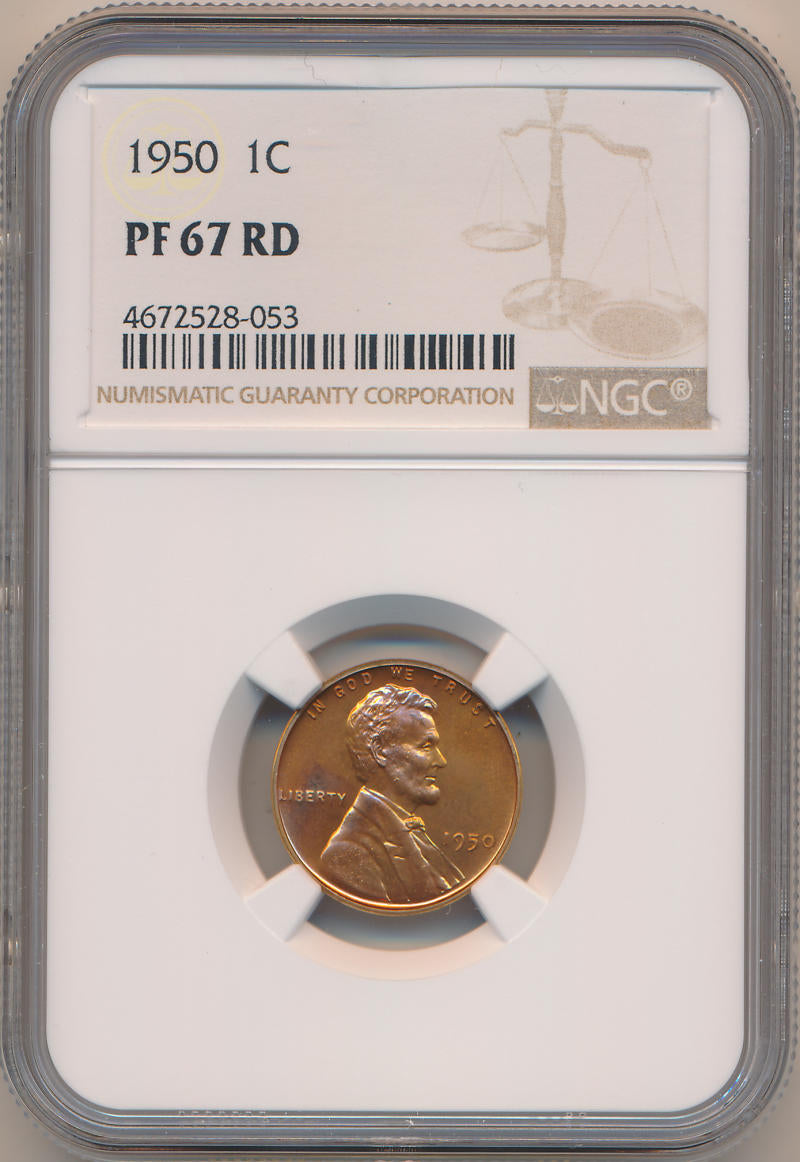 1950 Proof Lincoln Wheat Cent, NGC PF67 Red Image 1