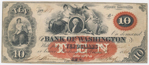 Bank of Washington North Carolina. $10 Banknote. G. Washington. Uncirculated. Image 1