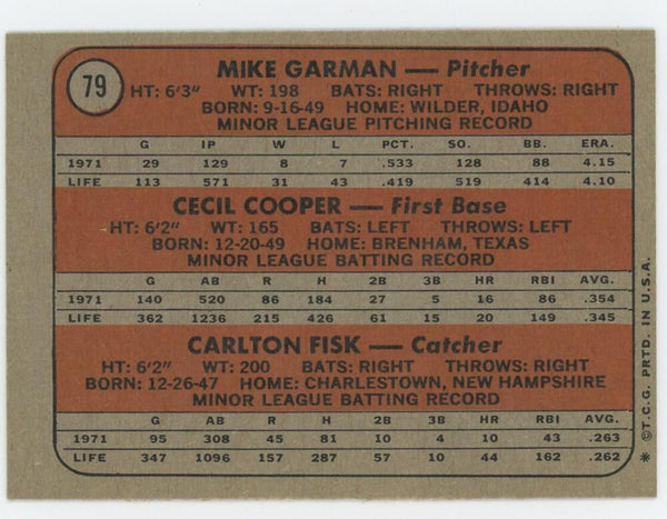 1972 Topps Carlton Fisk Rookie #79. Ex Image 2