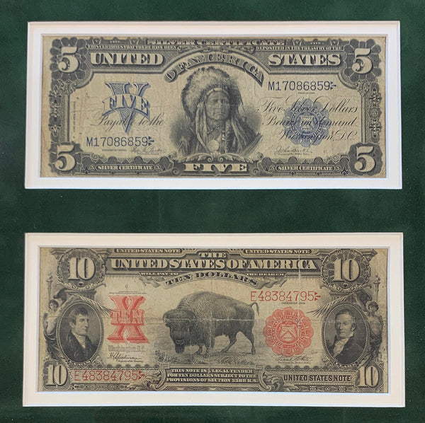1899 $5 Chief Silver Certificate & 1901 $10 Bison Note, Paper Currency Display Image 2