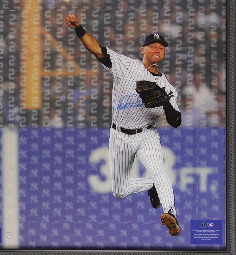 Derek Jeter Signed Yankees 34x38 Custom Framed Jersey Display (PSA  Hologram)