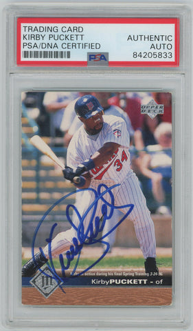 Kirby Puckett Signed 1996 Upper Deck Trading Card. PSA Auto Image 1