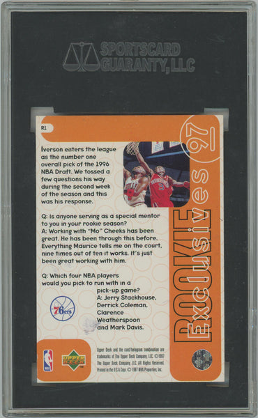 1996-97 Upper Deck Allen Iverson Rookie Exclusives Card. SGC 5 Image 2