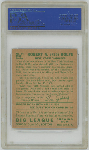 1934 Goudey Red Rolfe #94 Card. PSA 2 Image 2