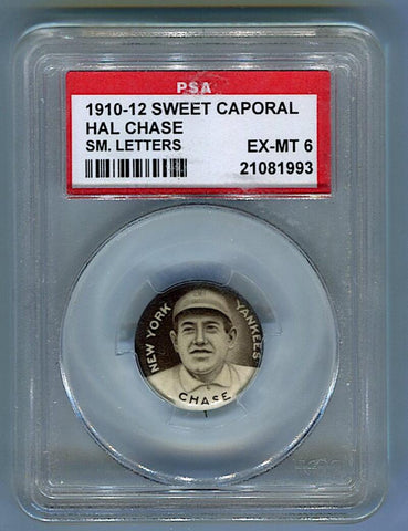 1910-12 Sweet Caporal Hal Chase Pin Sm. Letters. PSA 6 Image 1