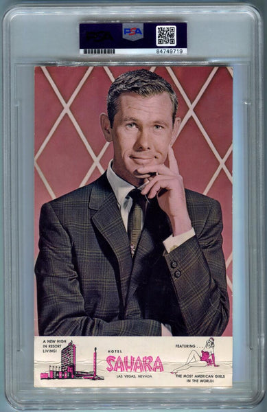 Johnny Carson Signed 1960s Hotel Sahara Las Vegas Postcard. Auto PSA Image 2