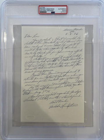 Freddie Lindstrom Rare Handwritten Letter 1976. PSA Image 1