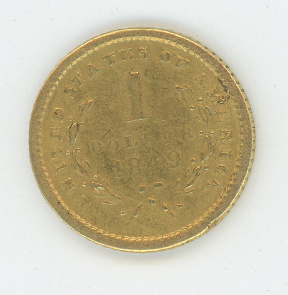 1849 $1 Dollar Gold. RAW Image 2