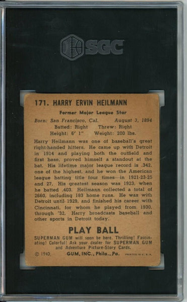 1940 Play Ball Harry Heilmann #171 SGC 2 Image 2