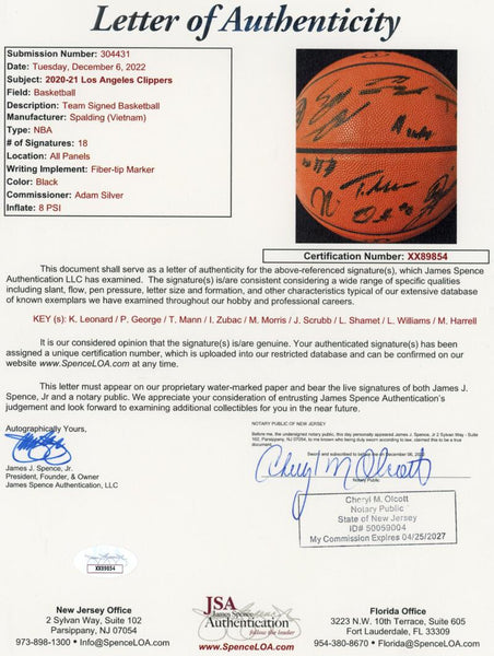 2020-21 Los Angeles Clippers Team Signed Basketball. Auto JSA Image 5