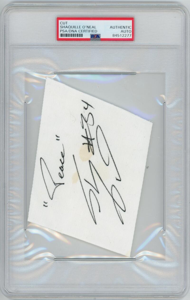 Shaquille O'Neal Shaq Signed Cut Autograph Inscribed "Peace". Auto PSA Image 1