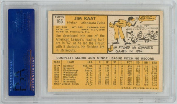 1963 Topps Jim Kaat #165. PSA 7  Image 2