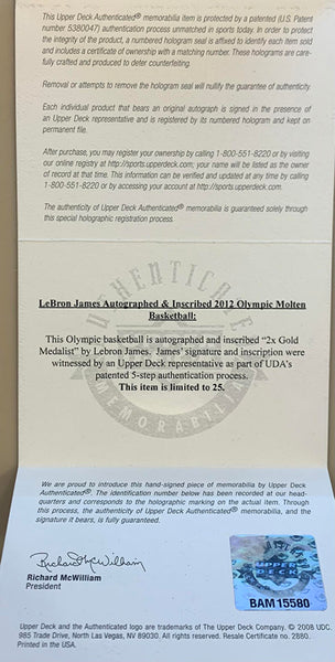 LeBron James Signed Basketball 2x Gold Medalist. Upper Deck UDA Limited Edition Image 4