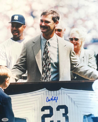 Don Mattingly Signed 16x20 Photo, Yankees Jersey Retirement. Auto PSA  Image 1