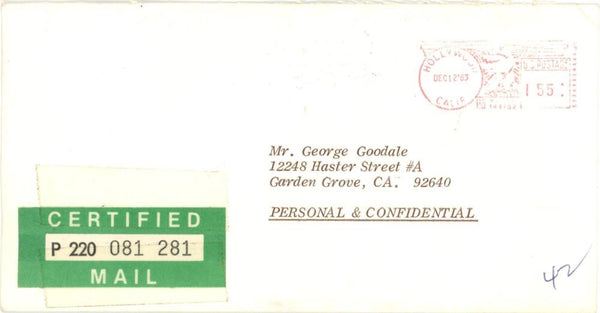 1983 California Angels Gene Autry Signed Letter w/ Envelope. Auto JSA Image 2