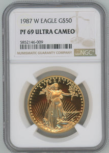 1987 W $50 Proof American Gold Eagle, 1 Oz. NGC PF69 Ultra Cameo Image 1