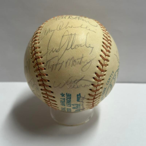 1974 Yankees Multi Signed (23) Baseball Featuring Whitey Ford and Thurman Munson. Auto JSA Image 8