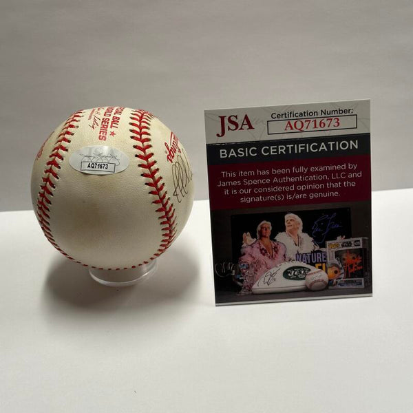 Jeff Nelson and Shane Spencer Multi Signed 1998 World Series Baseball. Auto JSA Image 4