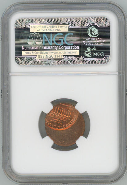 1980s Lincoln Wheat Cent. Struck 45% off Center Error. 198X NGC MS64 Red Mint Error Image 2
