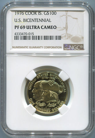 1976 Cook Islands $100 Gold Coin. NGC PF69 Ultra Cameo. US Bicentennial. Image 1