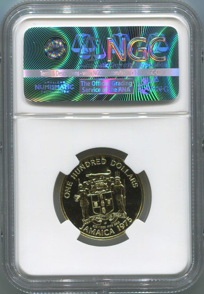 1975 Jamaica $100 Gold Coin. NGC MS69. Christopher Columbus Image 2