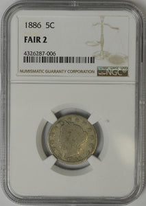 1886 Liberty Nickel 5C, NGC Fair 2 Image 1