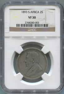 1893 South Africa 2 Shillings, NGC VF30. Key Date Image 1