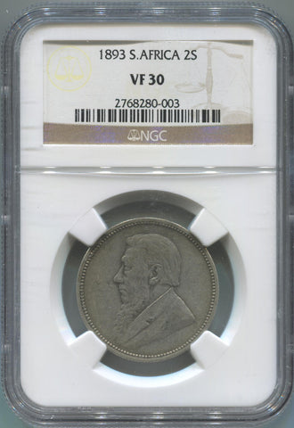 1893 South Africa 2 Shillings, NGC VF30. Key Date Image 1