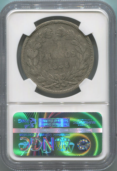 1838 MA France Silver 5 Franc. NGC F12 Image 2