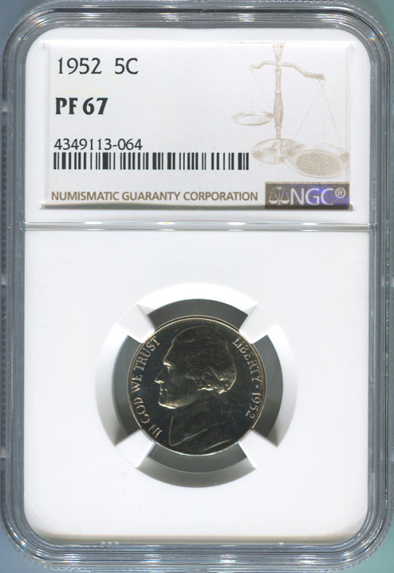 1952 United States Jefferson 5C Nickel. NGC PF67. Image 1