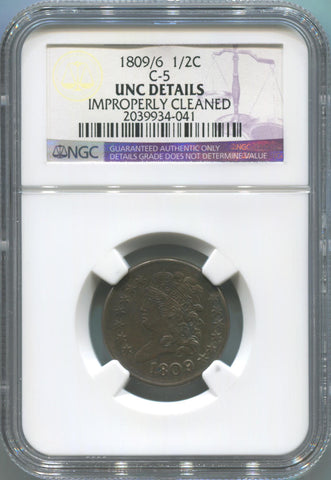 1809/6 Classic Head Half Cent, C-5. NGC Unc Details Image 1