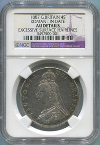 1887 Great Britain 4 Shilling. Roman I in date. NGC AU Details Image 1