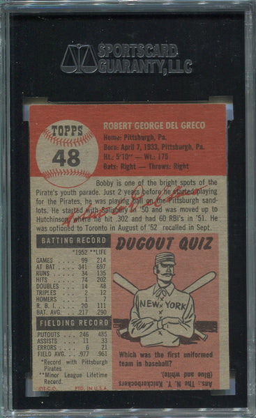 1953 Topps Bob Del Greco. SGC 82 EX/MT+ 6.5. Image 2