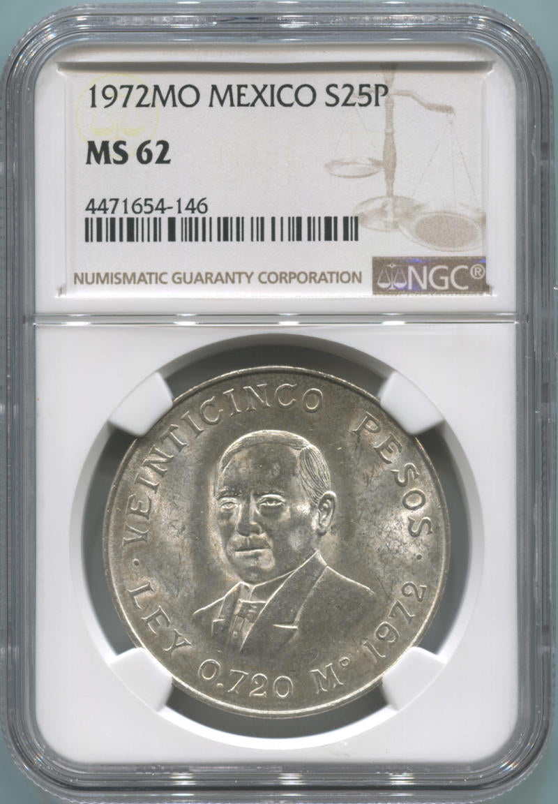 1972 MO Mexico Silver 25 Peso. NGC MS62 Image 1