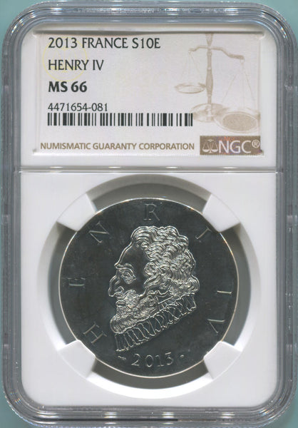 2013 Silver 10 Euro. France. Henry VI. NGC MS66. TOP POP!  Image 1