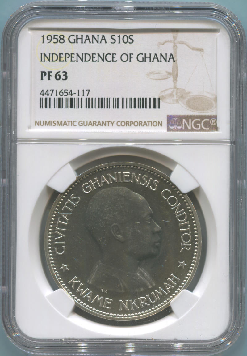 1958 Ghana Silver 10 Shilling. NGC PF63 Image 1