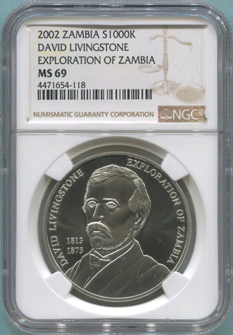 2002 Zambia Silver 1000 Kwacha. 1 Oz. of .999 Silver. NGC MS69 Image 1