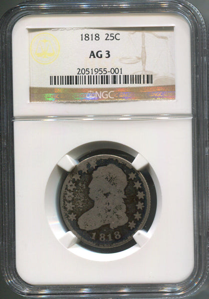 1818 Bust Quarter. NGC AG3 Image 1