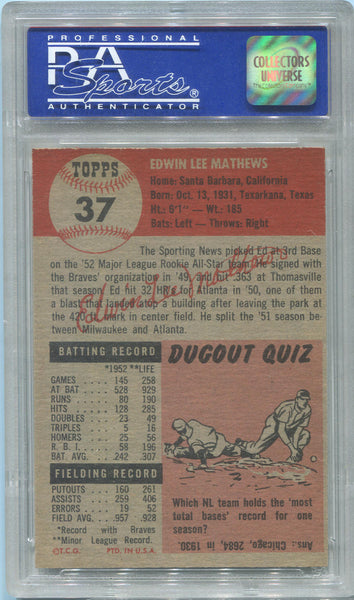 1953 Topps Ed Mathews #37. PSA NM/MT 8. OC Image 2