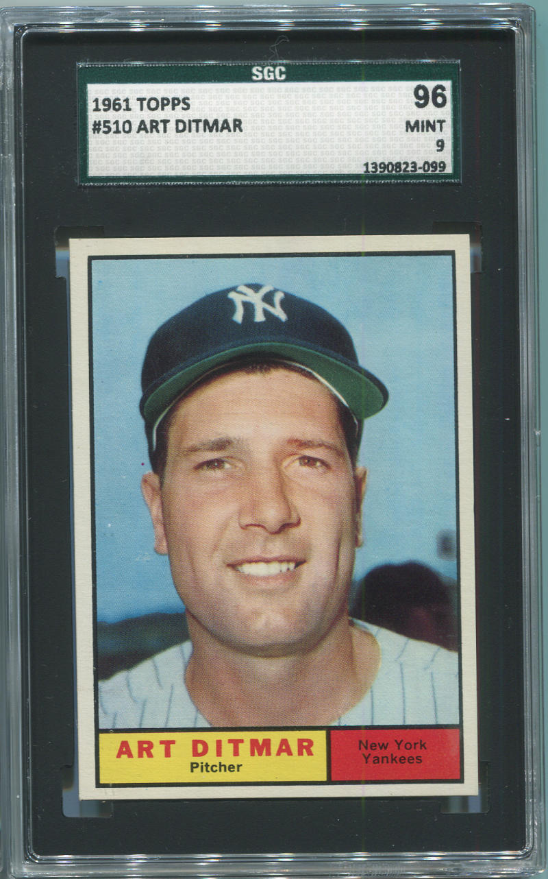 1961 Topps Art Ditmar  #510. SGC 96 Mint 9. New York Yankees Image 1