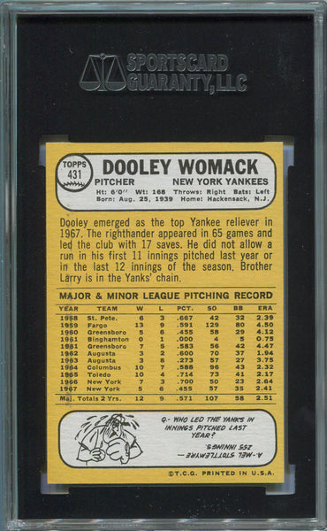 1968 Topps Dooley Womack  #431. SGC 88 NM/MT 8. New York Yankees Image 2