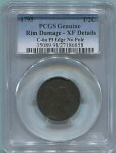 1795 Half Cent, C-6a Plain Edge No Pole. PCGS Genuine. Image 1