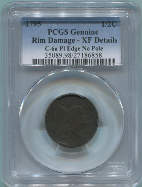 1795 Half Cent, C-6a Plain Edge No Pole. PCGS Genuine. Image 1