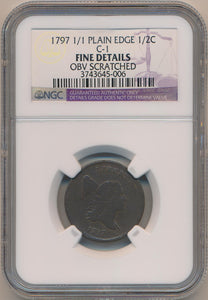 1797 1/1 Plain Edge Half Cent. C-1. NGC Fine Details Image 1