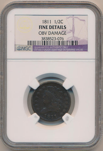 1811 Classic Head Half Cent. NGC Fine Details Image 1