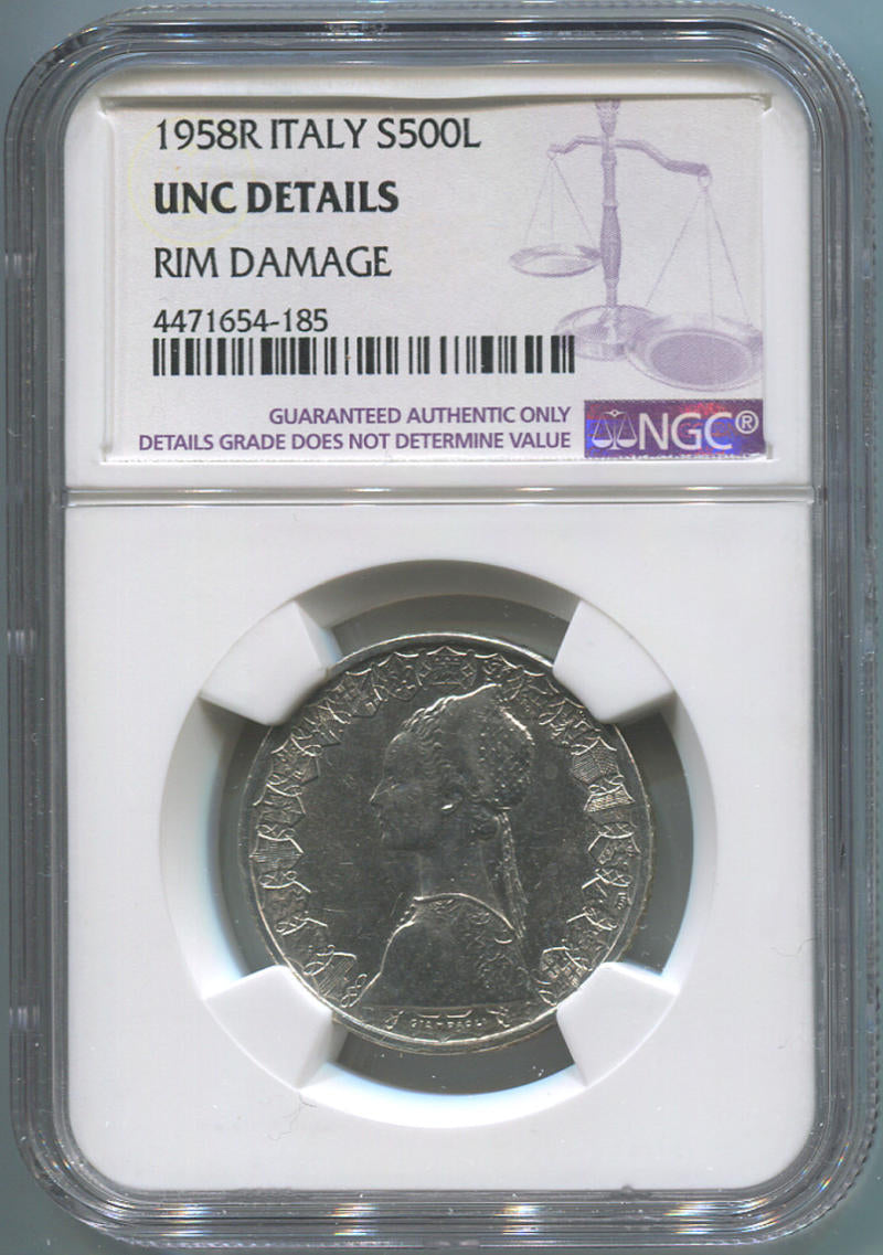 1958 R Italy 500 Lire. NGC Unc Details Image 1