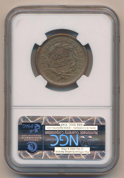 1851 Braided Hair Large Cent, N-18 NGC MS61 Brown Image 2