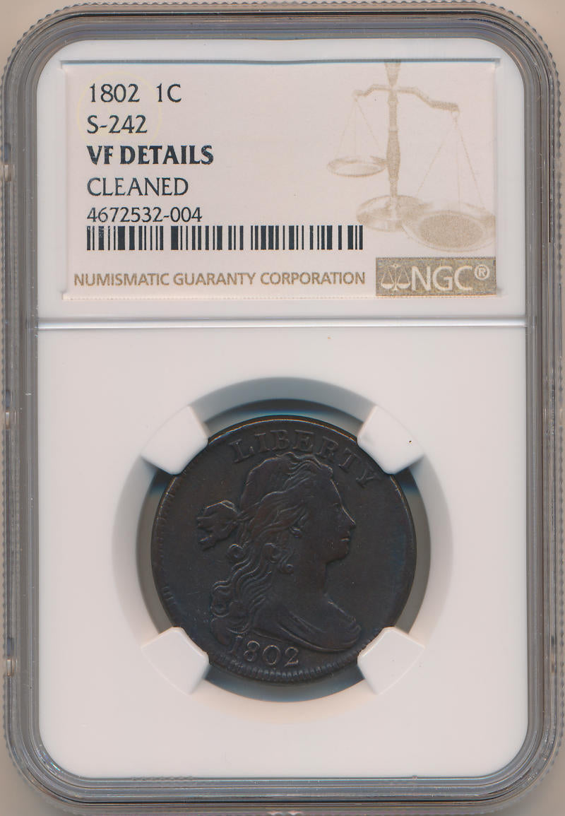 1802 Draped Bust Large Cent, S-242 NGC VF Details Image 1