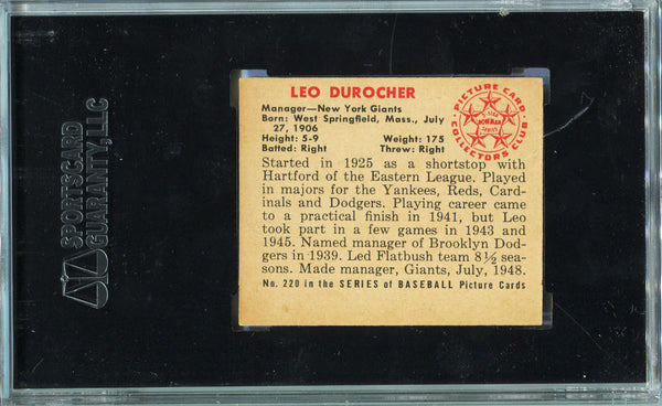 1950 Bowman Leo Durocher #220. SGC 60 ex 5 Image 2