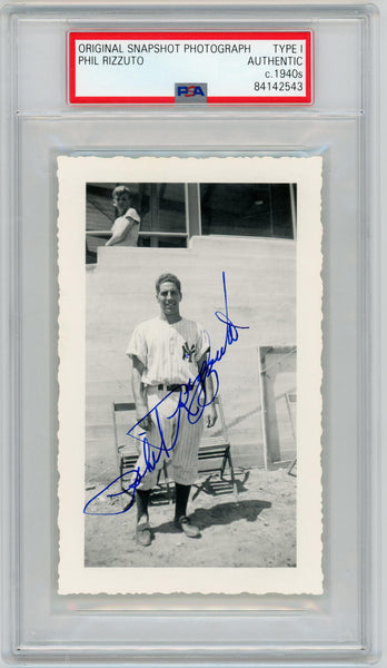 Phil Rizzuto Signed Original Snapshot Photo, circa 1940's Rookie Era. Type 1 PSA Image 1